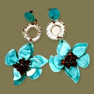 Aqua Shell Floral Chandelier Drop Earrings
